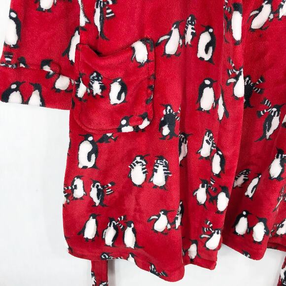 Vera Bradley Small Medium Robe Playful Penguins Red Mini Belted Fleece Lounge D - Picture 5 of 8